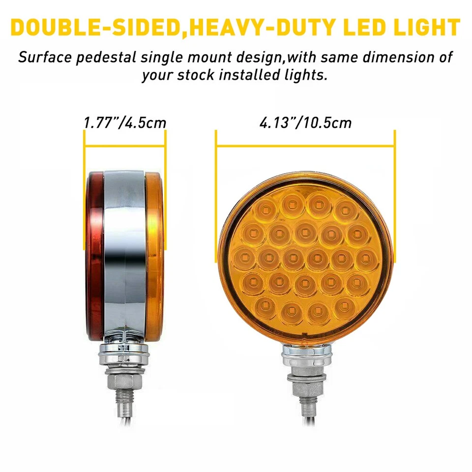 2X 4" Cara Redonda Doble 48 LED Guardabarros Freno Pedestal Señal Giro Luz Ámbar/Rojo Foto 2 de 4