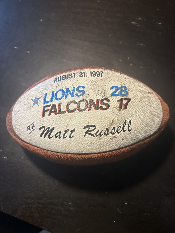 NFL Game Ball, Matt Russell Lions vs Falcons 1997