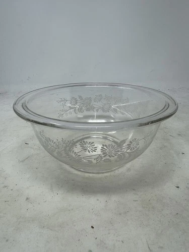 Vintage Pyrex 322 Mixing Bowl Colonial Mist, 7” Clear Glass White Floral Design