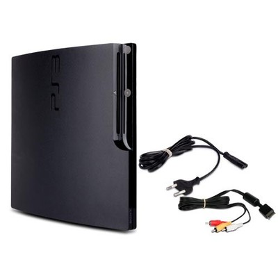 PS3 Konsole Slim 320 Gb Modell Cech-2504B Schwarz + Stromkabel + 3-Cinch-Kabel