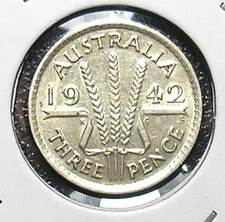 US minted 1942-S Australia 3-pence .925 Sterling Silver (XF/AU) + Free Shipping