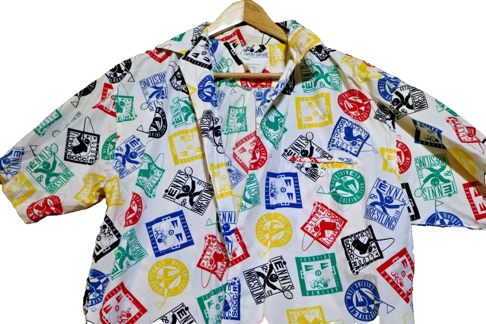 Esprit Sports Vtg Short-Sleeve Shirt Novelty Pop Art Print Multicolor 80s Sz S - Image 3 of 4