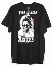 New Mens Authentic THE BIG LEBOWSKI The Dude Abides T-Shirt Black  S 