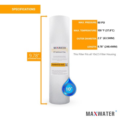 50-Pack Of 5 Micron Sediment Water Filters For Reverse Osmosis Systems - 10" X 2.5"