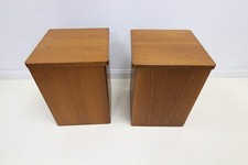Pair Of Vintage Teak Ottomans Linen Blanket Storage Boxes - Nathan G Plan Era