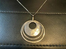 Silpada pendant Sterling Silver Necklace Perspectiva Hammered Disc 25.5" Chain