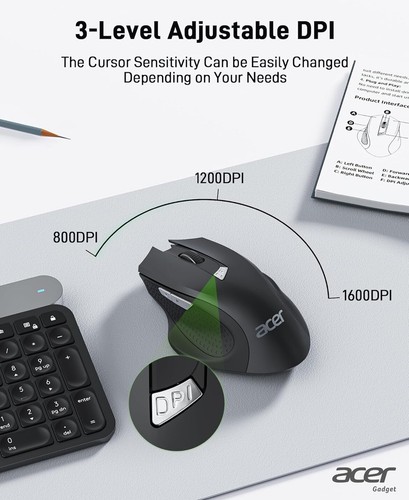 Acer Wireless Mouse for Laptop, 2.4GHz, With Adjustable 1600DPI Lightweight - Picture 2 of 6