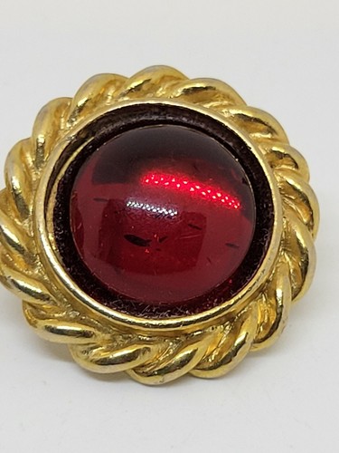 Vintage Gold Tone Red Lucite Cabochon Pierced Earrings - Picture 3 of 9