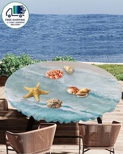 Mantel redondo ajustable con diseño costero, impermeable, reutilizable