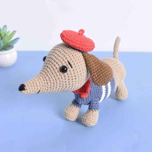 Dachshund Sausage Dog Crochet Plushie Stuffed Toy - Special Gift To Dog Lover - Picture 4 of 6
