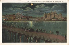 Postcard View From Young's Pier, By Night, Atlantic City, N.J. VTG VPC02.