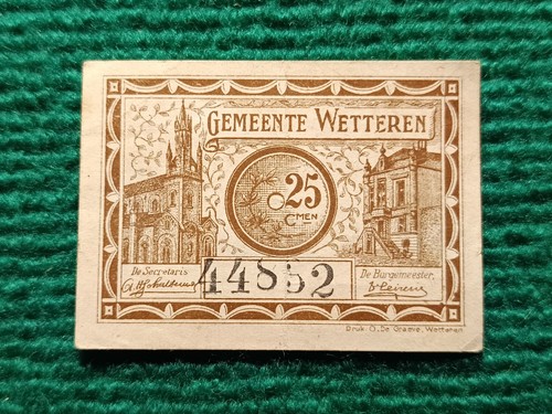 BILLET BELGIQUE D'URGENCE - 25 Centimes - WETTEREN 1918 - SUP - Imagen 1 de 2