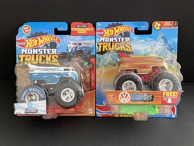 CP Hot Wheels Monster Trucks Volkswagen Drag Bus Lot Of 2pcs