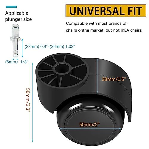 2 Inch Black Silent Stemless Caster,Office Chair Wheels Replacement