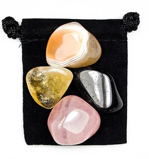 POSITIVE THOUGHTS Tumbled Crystal Healing Set = 4 Stones + Pouch + Description