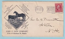 US ADVERTISING COVER HORSE COW JOHN C DOW COMPANY 1910 ALTON NH BOSTON MA B004