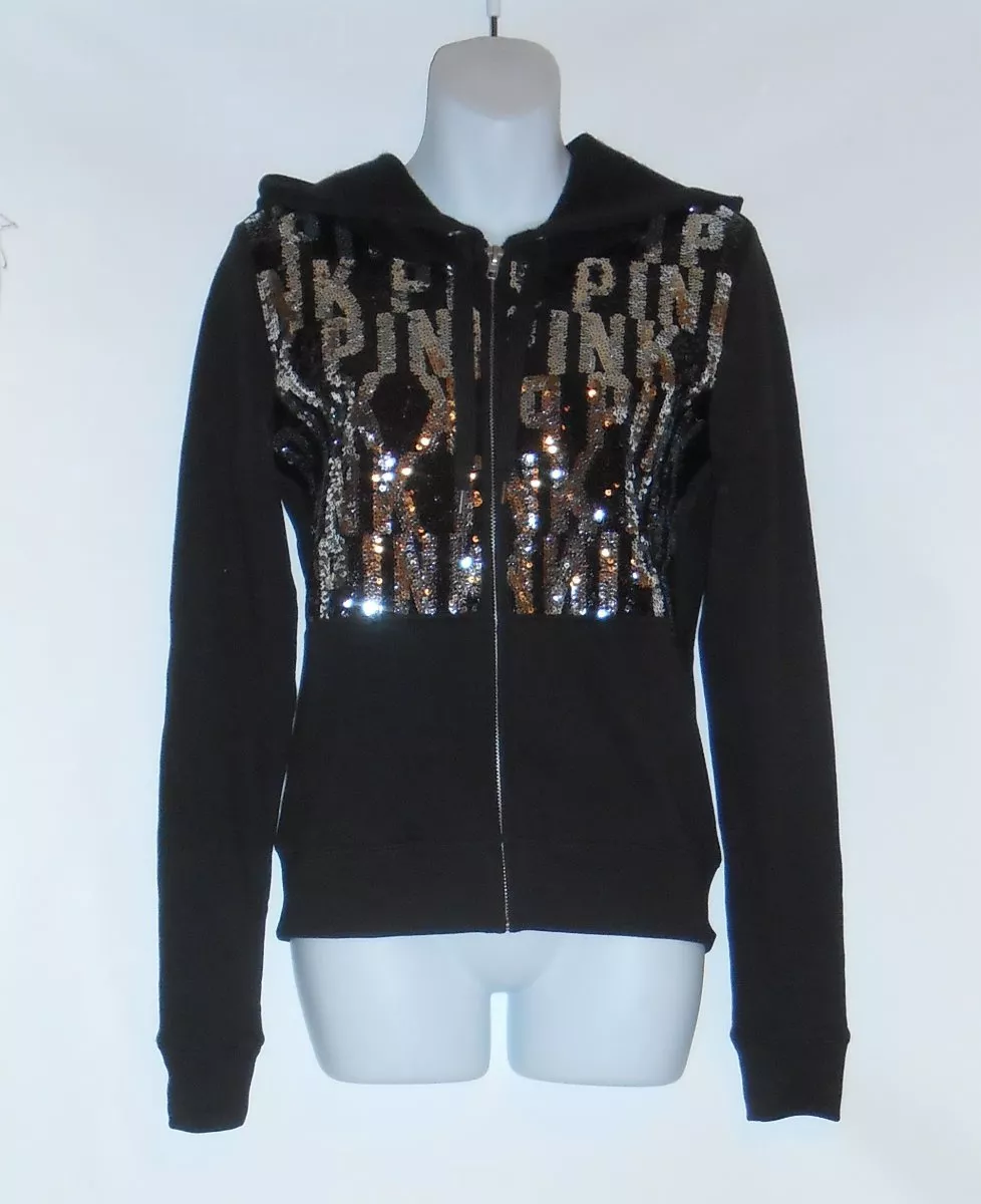 Victoria's Secret Pink Limited Edition Bling Sequin Hoodie Black