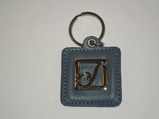 STONE MOUNTAIN SLATE BLUE LEATHER AND SILVER KEY RING FOB HANG TAG VERY NICE