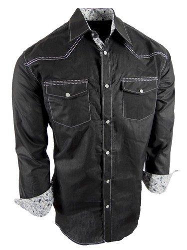 Mens Country Western Shirt Double Stitch Rodeo Accents Pearl Snap Up Pockets - Picture 14 of 40