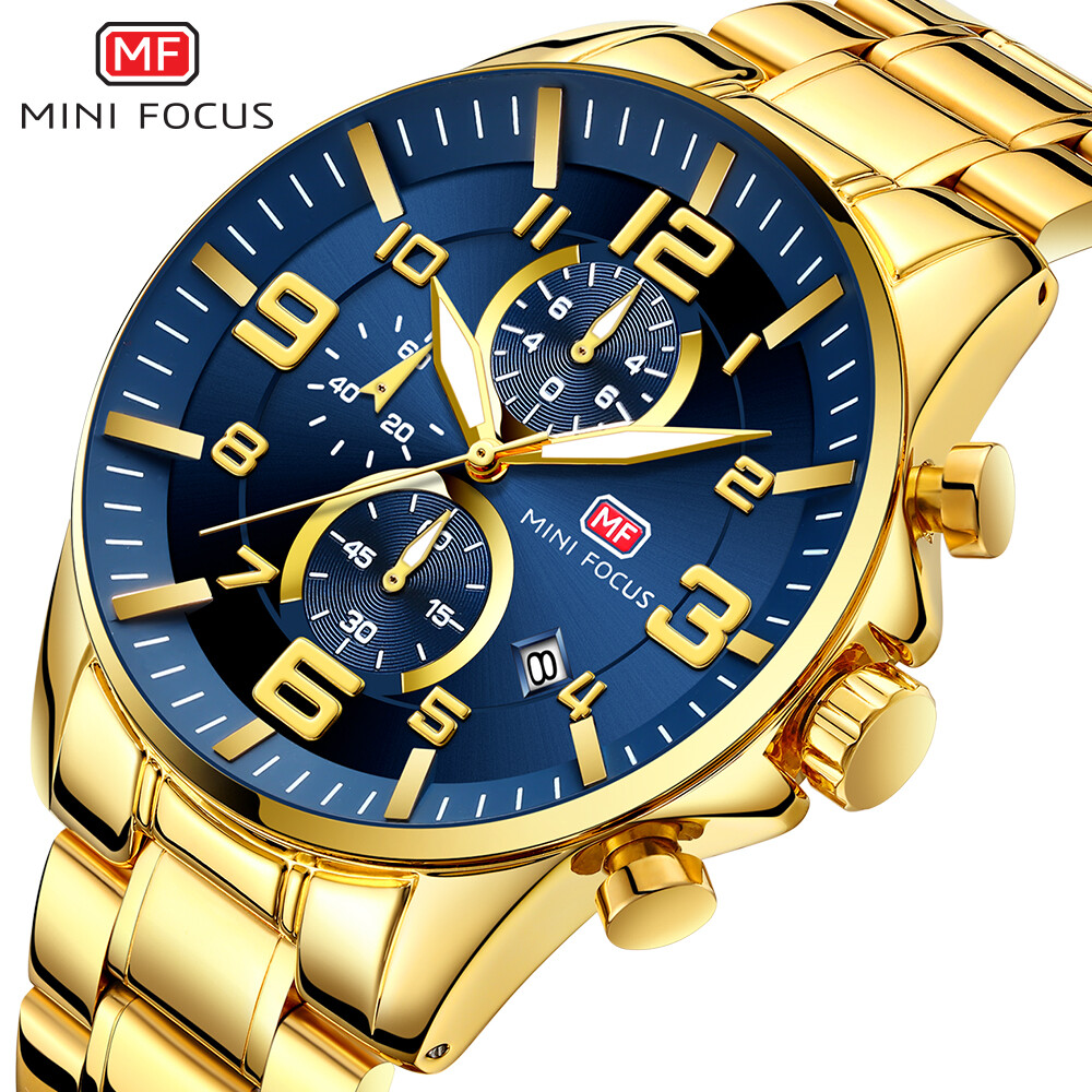 MINI FOCUS Men Watch Luxury Gold Watch Male Quartz Chronogragh
