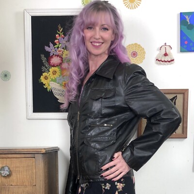 Vintage Leather Jacket, 1980s Moto Style Jacket, Sz M (Zipper