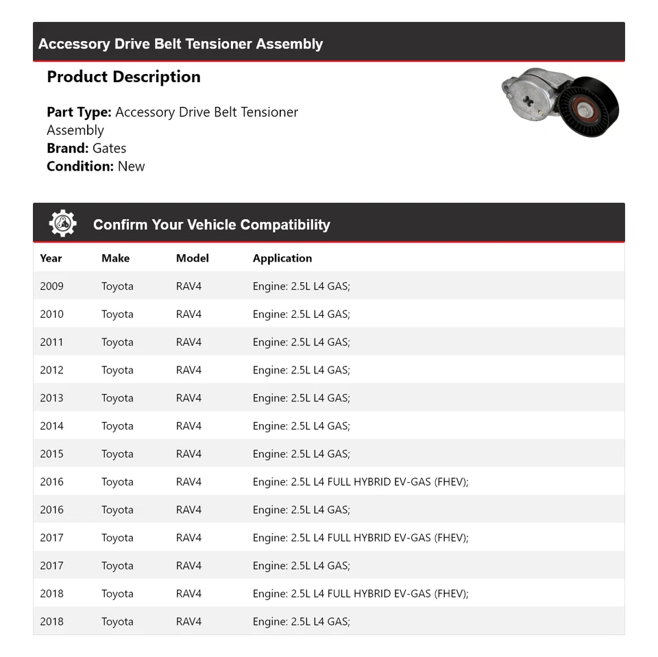 Para 2009-2018 Toyota RAV4 acessório correia de transmissão tensor montagem portões 2010 - Imagem 2 de 4