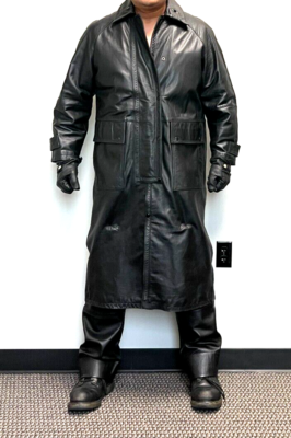 FMC Black Leather Duster Coat Size Medium | eBay