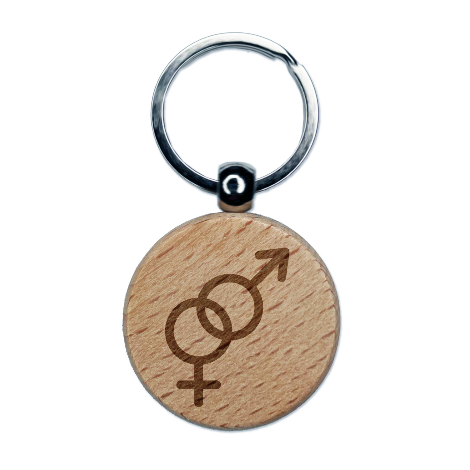 Interlocked Male Female Gender Symbol Engraved Wood Keychain