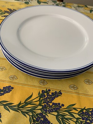 French Apilco Porcelain Blue Band White Dinner Plate