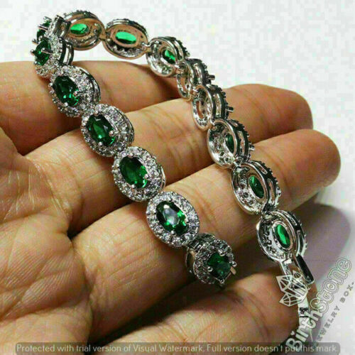 Sparkling Oval Emerald Bracelet Women Wedding Jewelry 14K White Gold Plated - Bild 1 von 7
