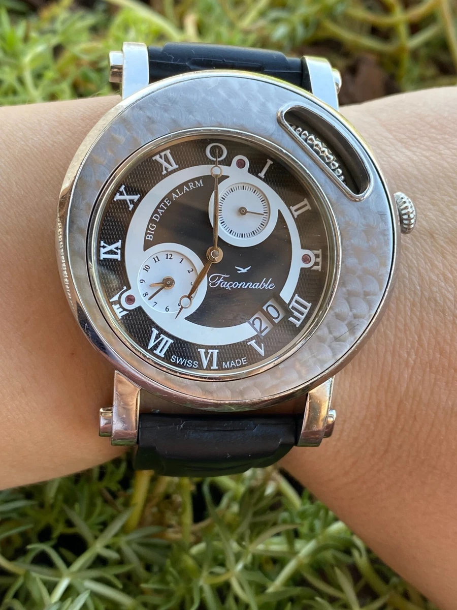 BIG DATE ALARM WATCH FACONABLE QUARTZ MENS 45mm SAPPHIRE GLASS