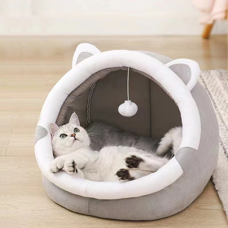 Pet Cat Dog Puppy Kitten Cave Bed Cute Cat Igloo Bed Soft Warm Snug House UK