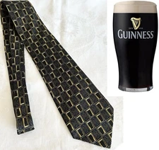 PATRICK FRANCIS Tie Irish Glass Guinness Beer Ireland Gold Black Silk Necktie
