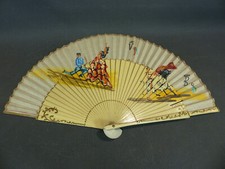 Vintage Wooden And Silk Fan Flamenco Dance And Bullfighting Pattern Spain