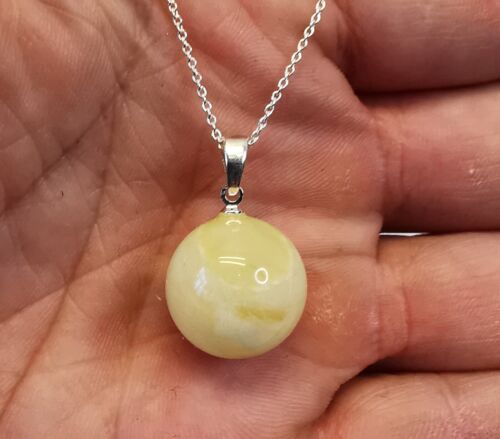 White amber pendant, Silver necklaces, Baltic amber stone pendant, Amber bead - Picture 1 of 3