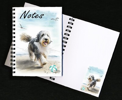 Bearded Collie Hund Notizbuch/Notizblock + kleines Bild auf jeder Seite von Starprint
