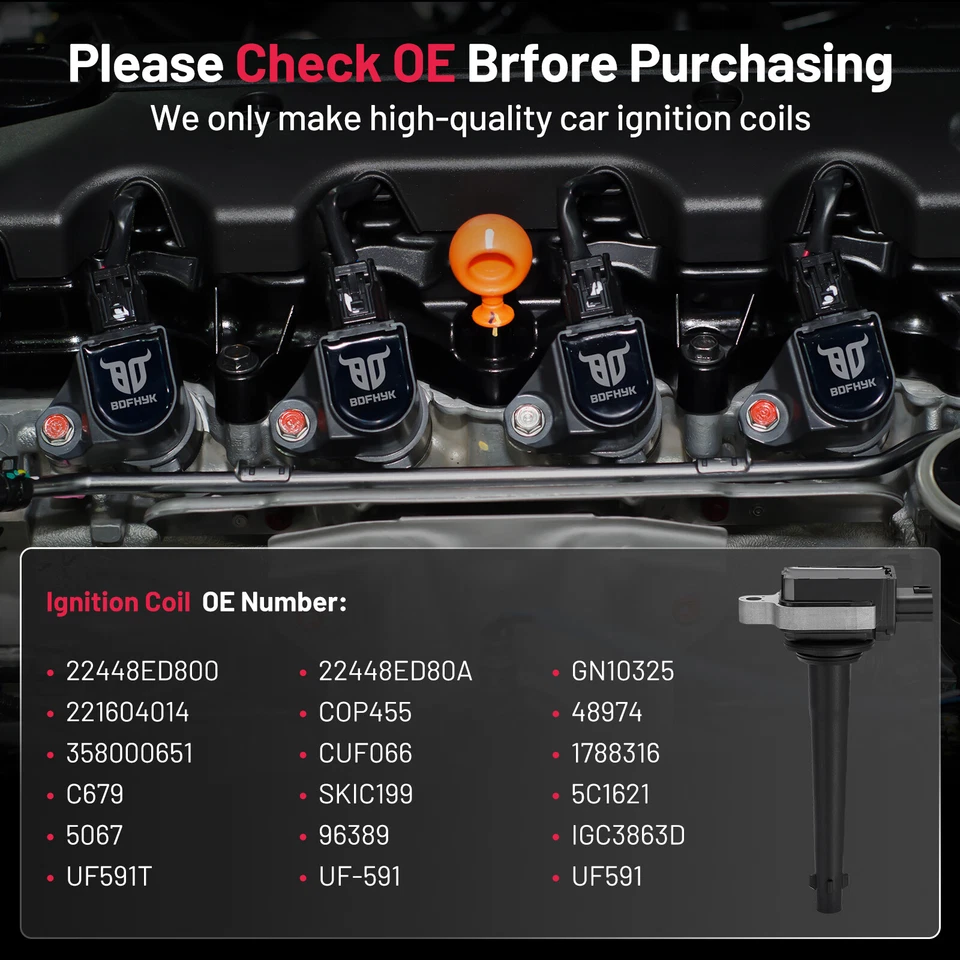 4 высокопроизводительные катушки зажигания 221604014 для 2007-2009 Nissan Sentra 2,0 л l4 - Изображение 4 из 4