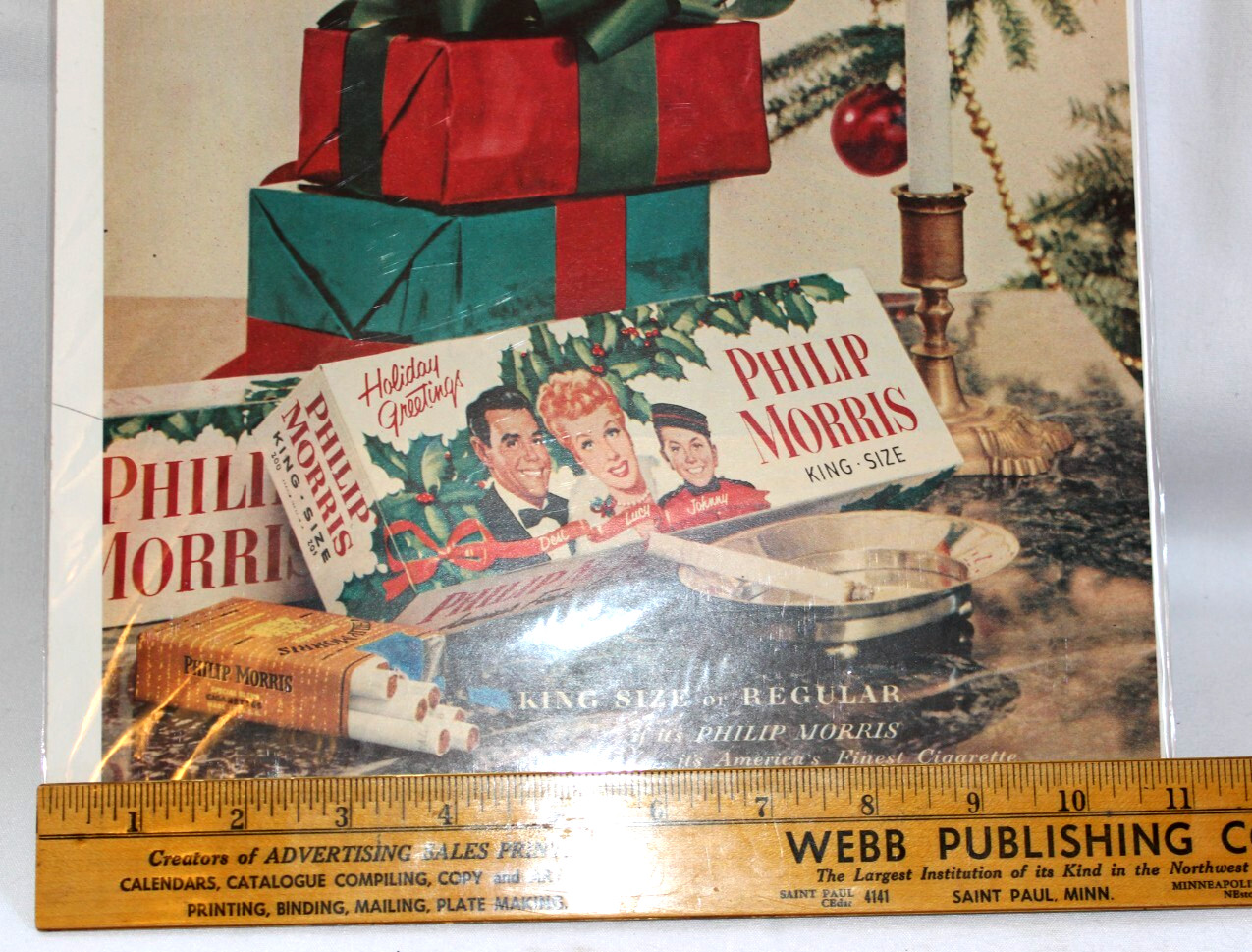 Vintage 1953 Philip Morris Merry Christmas Print Ad Cigarette  Lucille Ball Desi