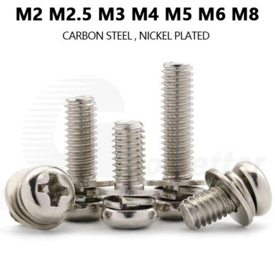Phillips Pan Head Screw Kit with Lockwasher & Plain Washer Nickel Plated M2 - M8