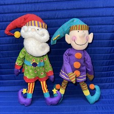 Plush Brightly Colored Santa & Elf