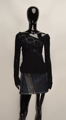 Vintage Joyx Y2K Mesh Beaded Whimsigoth Black Long Sleeve Top Blouse Size S?