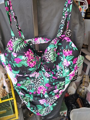 Torrid Singlepiece Swimsuit Black White Tropics 5-DD/F Lightly Lined Full...