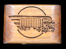 SB01108 VINTAGE 1970s  18-WHEEL SEMI-TRUCK  LASER ETCHED WOOD BELT BUCKLE