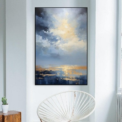 Abstract Gold Sea Painting Canvas Sunrise Hand Painted Painting Modern