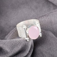 Rose Chalcedony Gemstone 925 Sterling Silver Ring Handmade Jewelry Ring For Gift