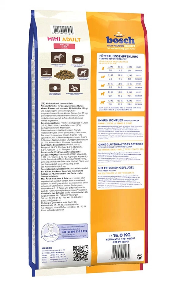 BOSCH 15 kg Mini Adult Hundefutter Trockenfutter mit Lamm & Reis - Bild 2 von 4