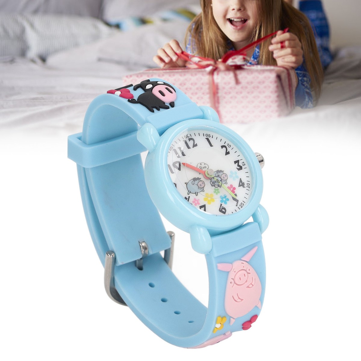 Blue) 3D Cartoon Clock Toy Pig Decoration Waterproof Watches Toys