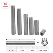M5 / OD 8mm Aluminum Round Threaded Sleeve Standoff Spacers Long Nuts Connector