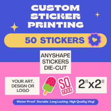50 2x2 Custom Printed Full Color Outdoor Vinyl Car Bumper Sticker Decal Die Cut
