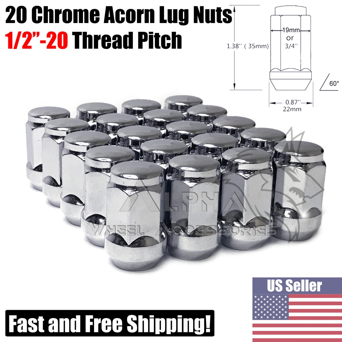 20 Chrome Bulge Acorn Lug Nuts 1/2